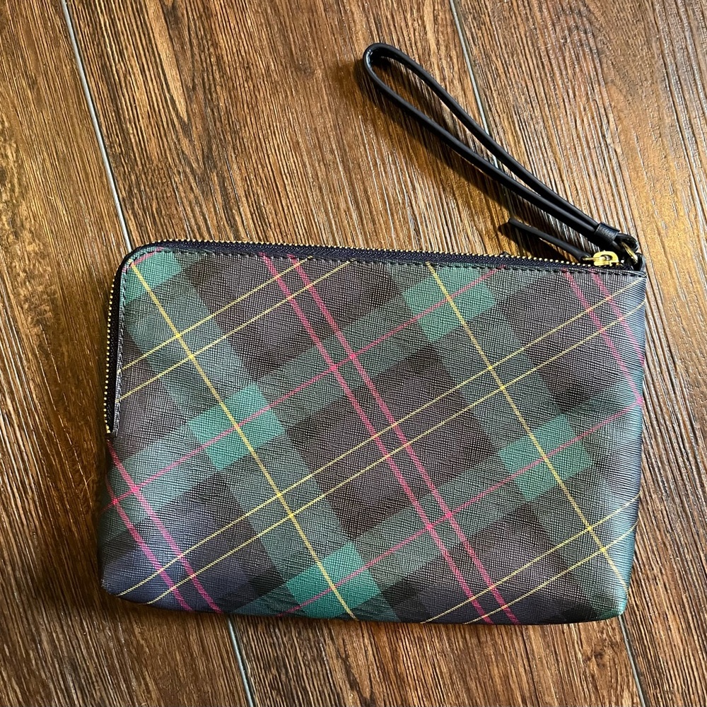 NWOT Talbots wristlet, clutch, pouch. Blue, green, yellow and pink plaid. - Picture 3 of 12